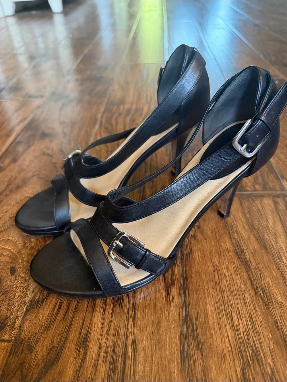 Cole Haan Black Leather Strappy Sandal Heels, size 7.5